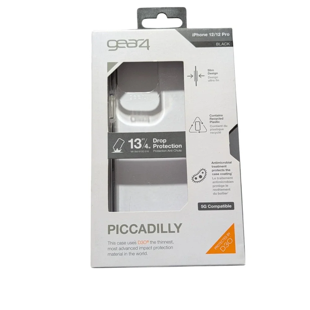 B7. Gear4 PACCADILLY 13ft Drop Protection CLR/BLK Case For iPhone 12/‎ 12 Pro